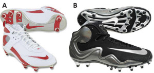 Figure 3. Rotational stiffness of shoes was found to be significantly different between the Nike Air Zoom (A) and the Nike Flyposite (B).