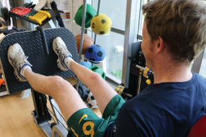  Figure 1. A teenage patient with CP performs lower body strength training. (Image courtesy of the Cerebral Palsy Alliance.)