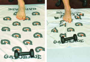 Figure 2. Towel pick-up starting position (left) and ending position (right).