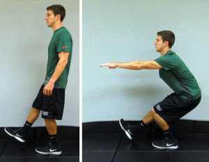 Figure 5. Single-limb squat starting position (left) and ending position (right).