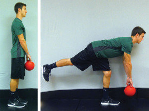 Figure 6. Single-limb dead lift starting position (left) and ending position (right).