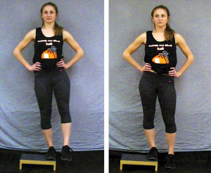 Figure 7. Weight-bearing pelvic drop starting position (left) and ending position (right).