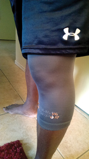 The author’s copper-infused knee sleeve.