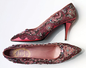 Evening shoe, beaded silk and leather, France, 1958-1960. Made by Roger Vivier for Christian Dior. © Victoria and Albert Museum, London